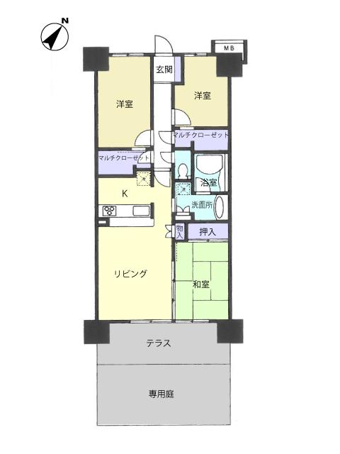 Floor plan. 3LDK, Price 26,300,000 yen, Occupied area 72.11 sq m , Balcony area 12.4 sq m