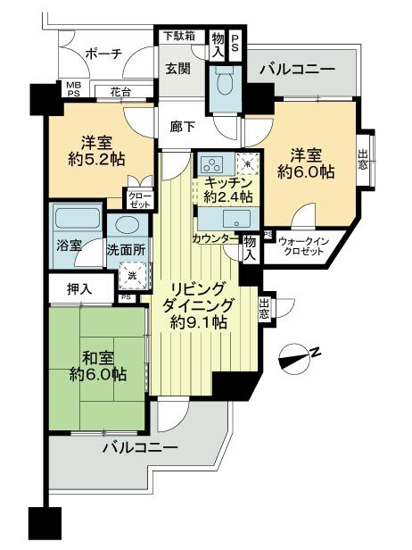 Floor plan. 3LDK, Price 13,900,000 yen, Occupied area 64.75 sq m , Balcony area 12.12 sq m
