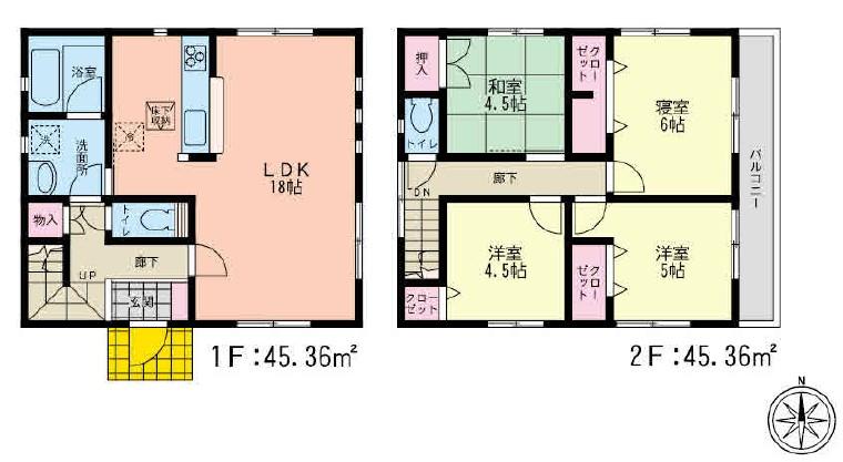 Floor plan. (Tsurumaki 1 Building), Price 26,800,000 yen, 4LDK, Land area 107.34 sq m , Building area 90.72 sq m