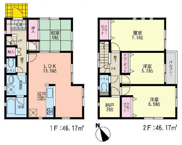 Floor plan. (Tsurumaki 2 Building), Price 26,800,000 yen, 4LDK+S, Land area 131.99 sq m , Building area 92.34 sq m