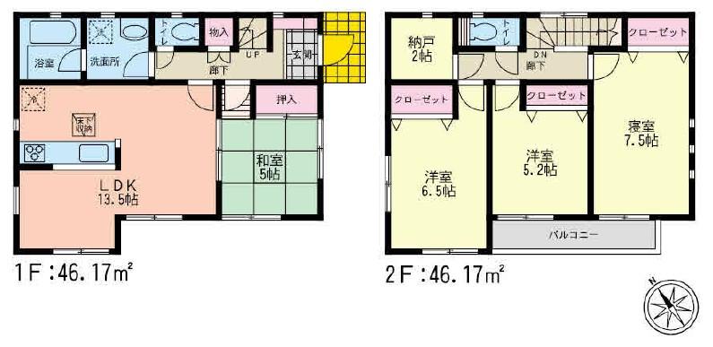 Floor plan. (Tsurumaki 3 Building), Price 25,800,000 yen, 4LDK+S, Land area 119.02 sq m , Building area 92.34 sq m