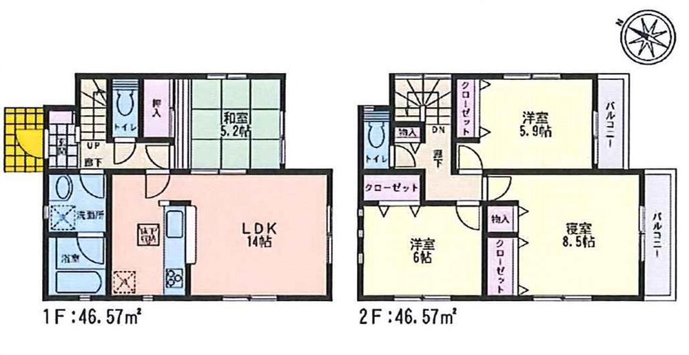 Floor plan. (Building 2), Price 22,800,000 yen, 4LDK, Land area 173.82 sq m , Building area 93.14 sq m