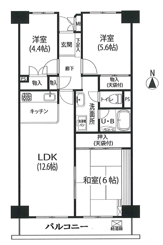 Floor plan. 3LDK, Price 10.8 million yen, Occupied area 63.05 sq m , Balcony area 7.15 sq m