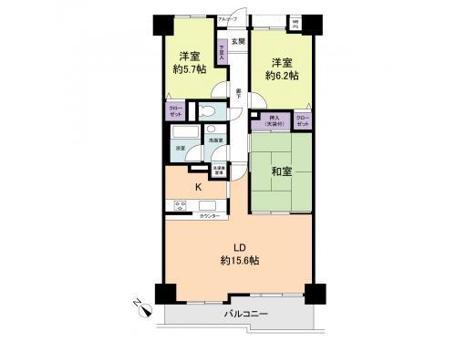 Floor plan. 3LDK, Price 9.7 million yen, Occupied area 78.97 sq m , Balcony area 7.6 sq m