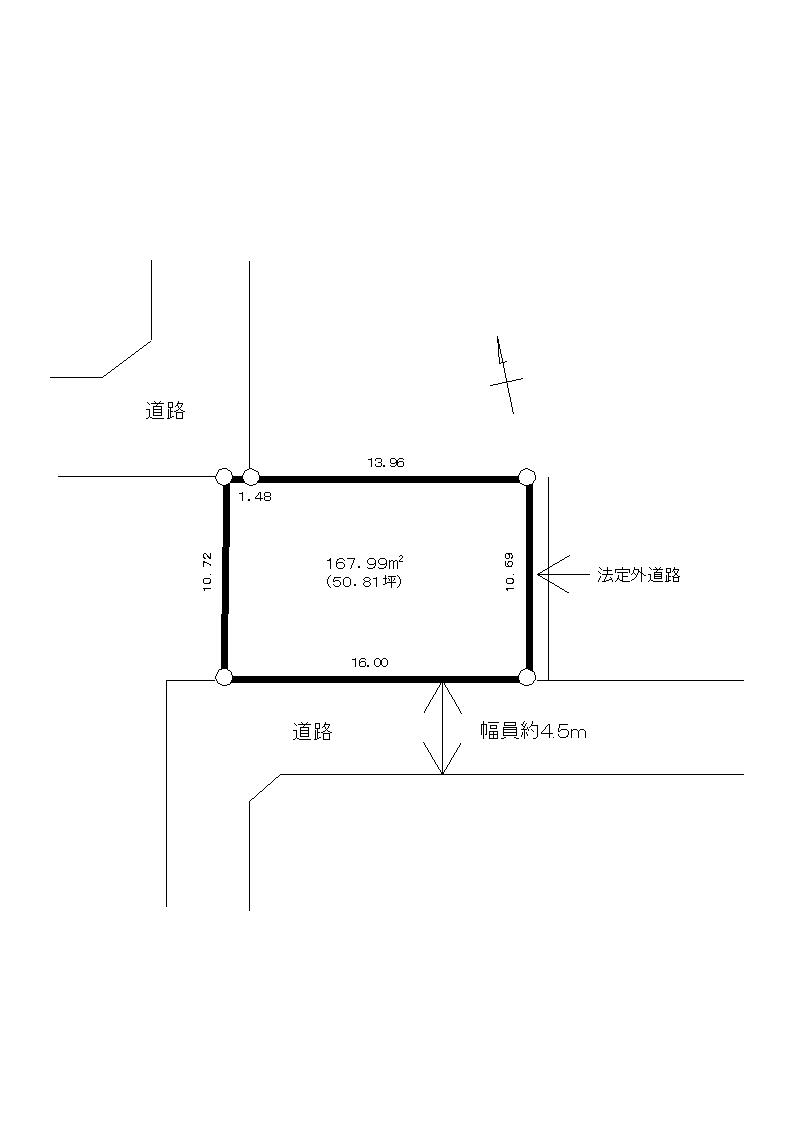 Compartment figure. Land price 13.5 million yen, Good per sun on land area 167.99 sq m south road Roads and elevation difference without shaping land