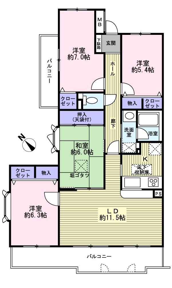 Floor plan. 4LDK, Price 13,900,000 yen, Occupied area 88.45 sq m , Balcony area 15.48 sq m site (November 2013) Shooting