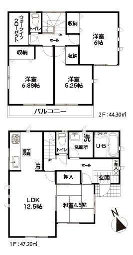Floor plan. (4 Building), Price 25,800,000 yen, 4LDK, Land area 120.3 sq m , Building area 91.5 sq m