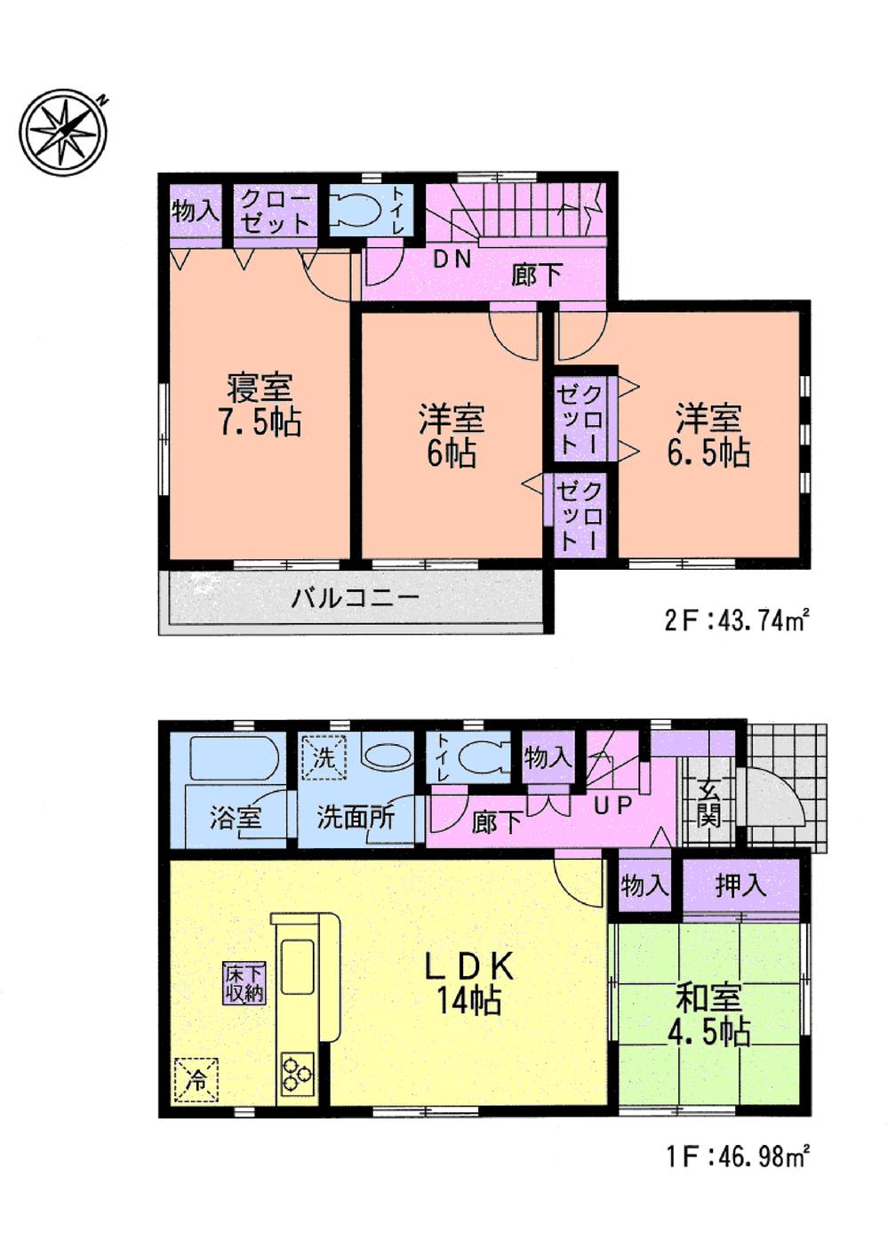 Floor plan. (Soya 12th 3 Building), Price 17.5 million yen, 4LDK, Land area 159.99 sq m , Building area 90.72 sq m