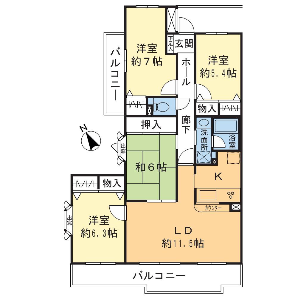 Floor plan. 4LDK, Price 13,900,000 yen, Occupied area 88.45 sq m , Balcony area 15.48 sq m