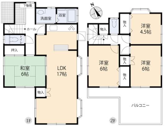 Floor plan. 17.3 million yen, 4LDK, Land area 129.79 sq m , Building area 92.95 sq m floor plan