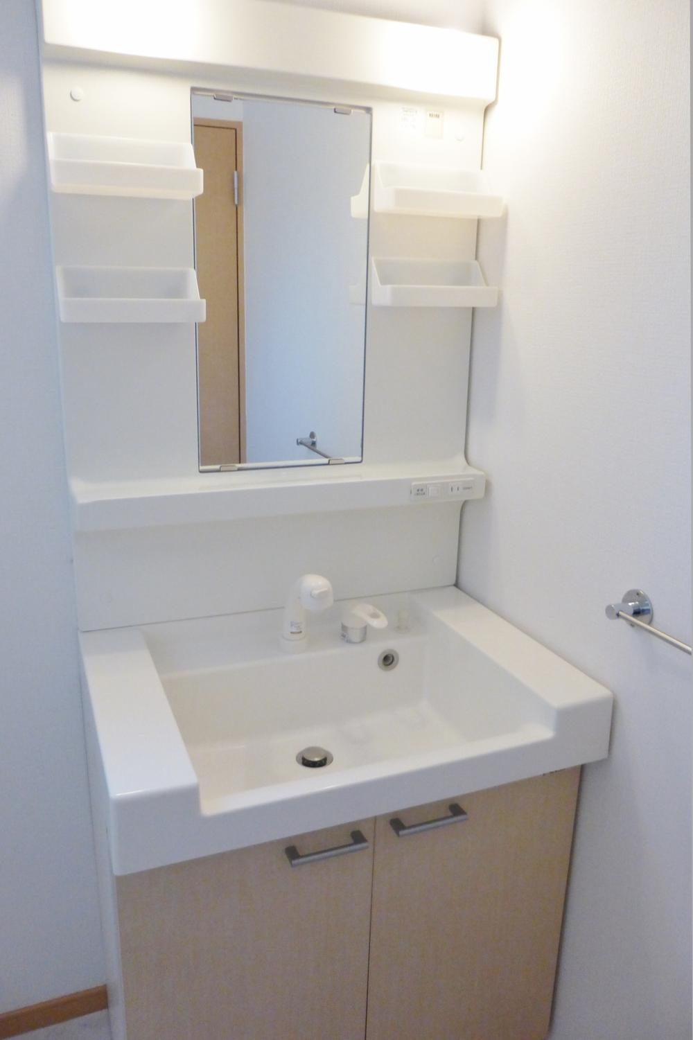 Wash basin, toilet. Stylish tray, such as cosmetic accessories is definitive