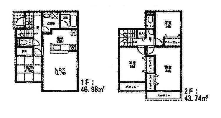 Floor plan. (1 Building), Price 23,300,000 yen, 4LDK, Land area 136.72 sq m , Building area 90.72 sq m