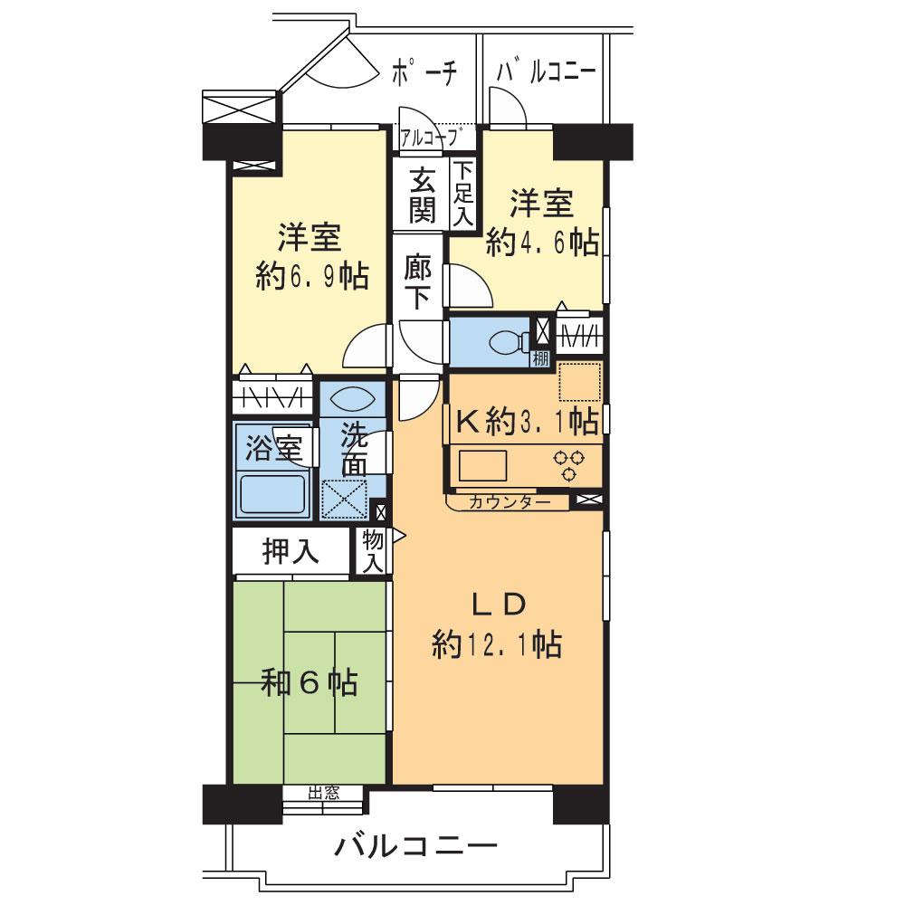 Floor plan. 3LDK, Price 17.2 million yen, Occupied area 69.28 sq m , Balcony area 13.82 sq m