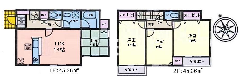 Floor plan. (Building 2), Price 22,300,000 yen, 4LDK, Land area 155.51 sq m , Building area 90.72 sq m