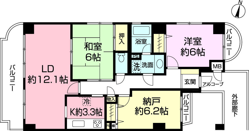 Floor plan. 3LDK, Price 8.8 million yen, Occupied area 75.56 sq m , Balcony area 12.06 sq m auto lock ・ Peace of mind in the corner room