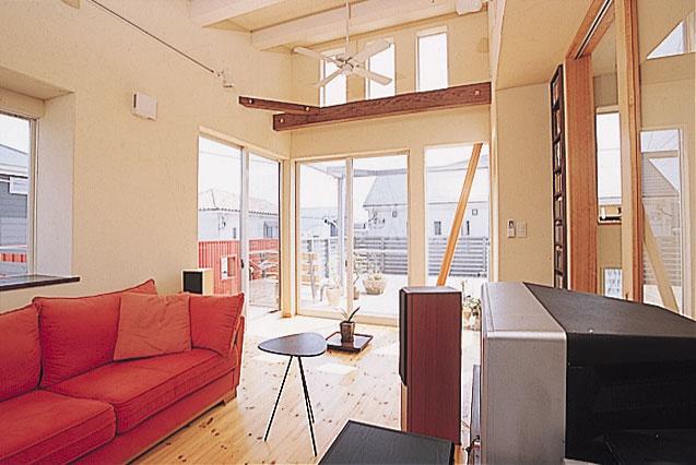 Building plan example (introspection photo). Bright sunshine from entering living of Shonan