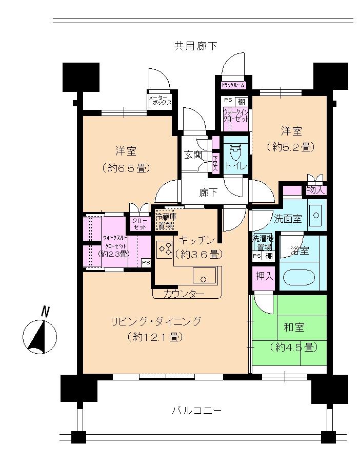 Floor plan. 3LDK, Price 24,800,000 yen, Occupied area 72.05 sq m , Balcony area 16.4 sq m