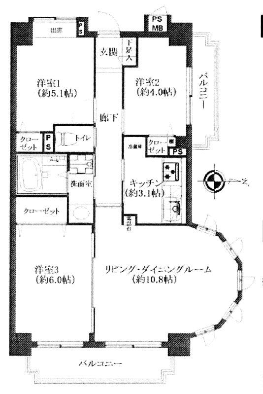 Floor plan. 3LDK, Price 19.9 million yen, Occupied area 62.23 sq m , Balcony area 8.68 sq m