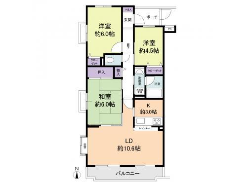 Floor plan. 3LDK, Price 10.8 million yen, Occupied area 67.12 sq m , Balcony area 6.12 sq m
