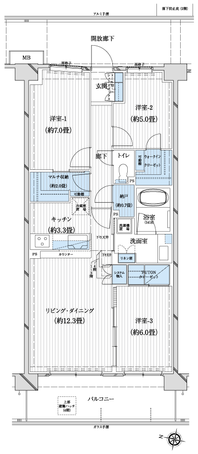 Floor: 3LDK + storeroom + multi storage + WIC, the occupied area: 78.91 sq m