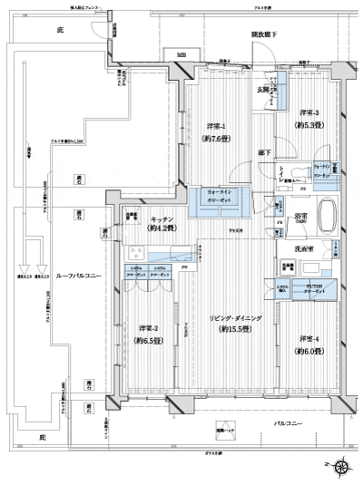 Floor: 4LDK + 2WIC + roof balcony, the occupied area: 97.53 sq m