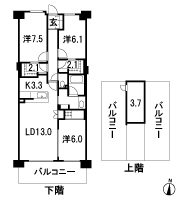Floor: 3LDK + 2 multi storage + Sky balcony, occupied area: 88.72 sq m