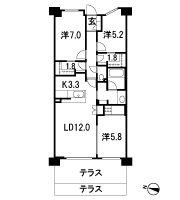 Floor: 3LDK + 2 multi-housed, the area occupied: 77.06 sq m