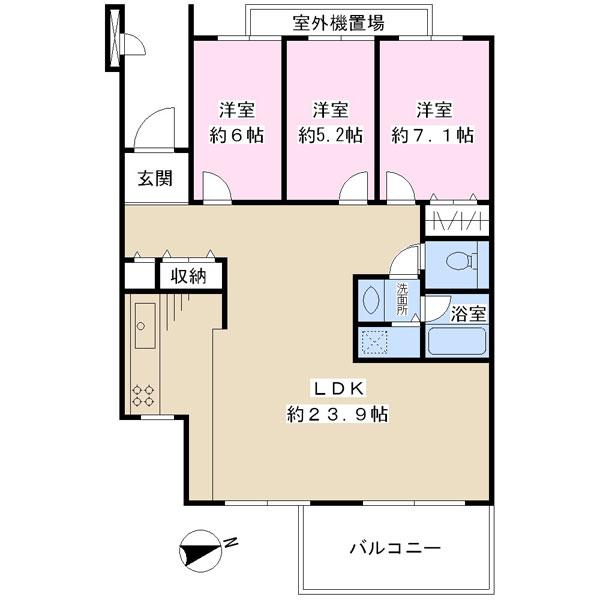 Floor plan. 3LDK, Price 16.5 million yen, Occupied area 94.68 sq m , Balcony area 10.96 sq m