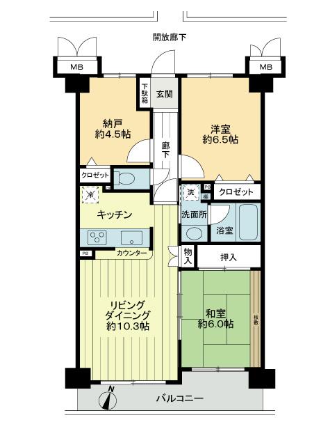 Floor plan. 2LDK + S (storeroom), Price 22,800,000 yen, Occupied area 64.85 sq m , Balcony area 8.22 sq m