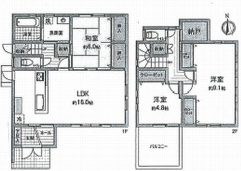 Floor plan. 28.8 million yen, 3LDK + S (storeroom), Land area 121.97 sq m , Building area 96.05 sq m south-facing, Good day in the south road.  Mato be changed to 4SLDK (required separately cost)