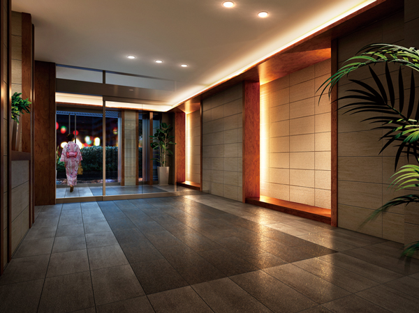 Features of the building.  [Entrance hall] Ocean, White sand beach, It captures the trees, The motif of soft sand and fine wood, To warm sophisticated space, You hospitality in peace and dignity. (Entrance Hall Rendering)