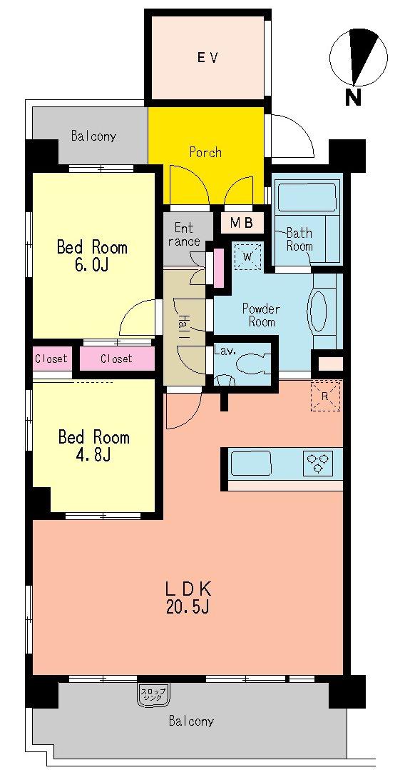Floor plan. 2LDK, Price 24,800,000 yen, Occupied area 68.16 sq m , Balcony area 14.32 sq m