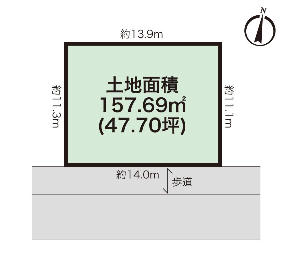 Compartment figure. Land price 15.5 million yen, Between a population of about 14M in land area 157.69 sq m front south road width about 12M (including sidewalks) will have Seddo. 