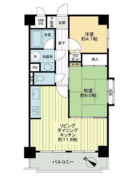 Floor plan. 2LDK, Price 12.8 million yen, Occupied area 50.76 sq m , Balcony area 7.36 sq m