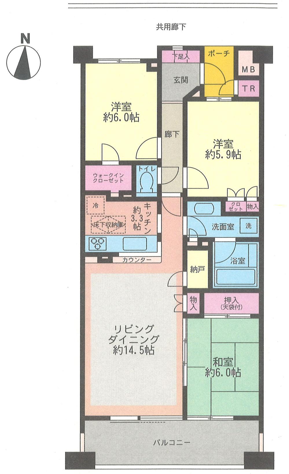Floor plan. 3LDK, Price 29.5 million yen, Occupied area 79.17 sq m , Balcony area 10.98 sq m