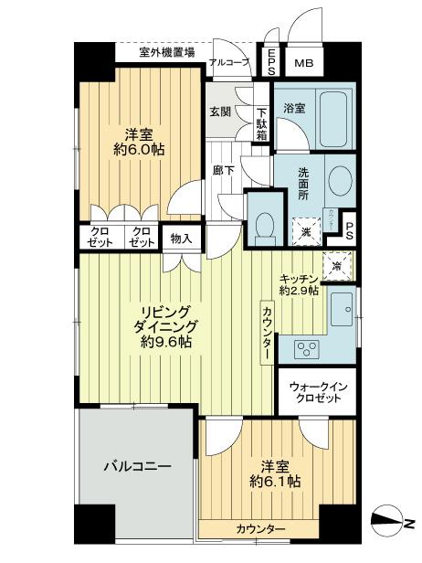 Floor plan. 2LDK, Price 19,800,000 yen, Occupied area 56.74 sq m , Balcony area 6.89 sq m
