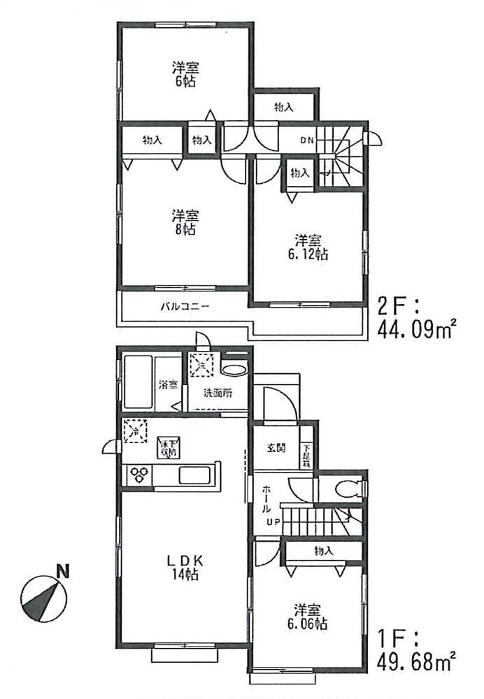 Floor plan. (1 Building), Price 19,800,000 yen, 4LDK, Land area 125.76 sq m , Building area 93.77 sq m