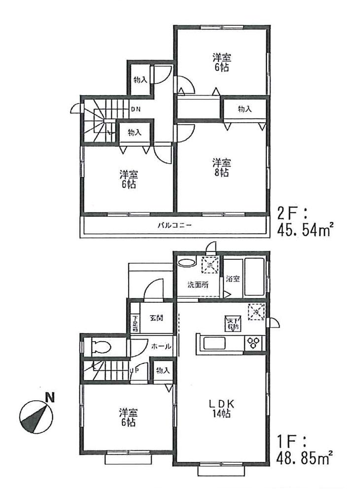 Floor plan. (Building 2), Price 19,800,000 yen, 4LDK, Land area 125.76 sq m , Building area 94.39 sq m
