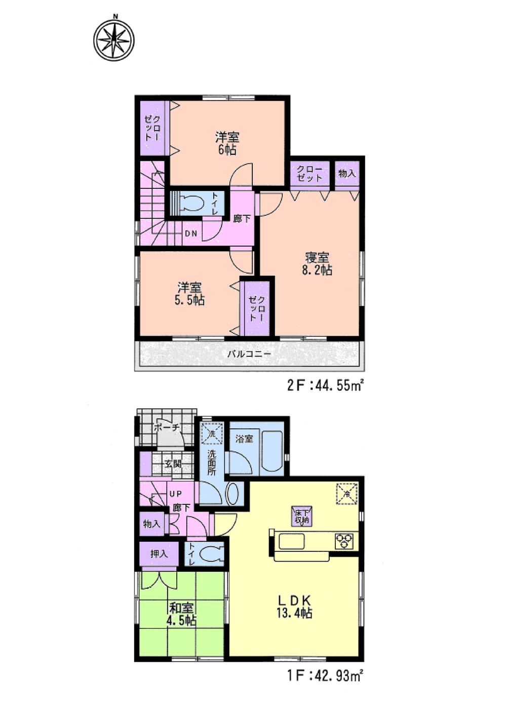 Floor plan. (Kataoka ninth 2 Building), Price 17.8 million yen, 4LDK, Land area 103.71 sq m , Building area 87.48 sq m