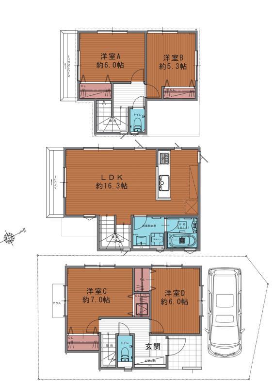 Floor plan. (1 Building), Price 30,026,000 yen, 4LDK, Land area 79.06 sq m , Building area 99.36 sq m