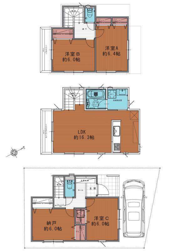 Floor plan. (Building 2), Price 29,026,000 yen, 3LDK+S, Land area 74.42 sq m , Building area 100.18 sq m