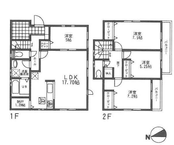 Floor plan. (1 Building), Price 28.8 million yen, 4LDK+S, Land area 164.84 sq m , Building area 105.69 sq m