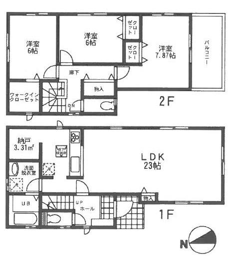 Floor plan. (Building 2), Price 29,800,000 yen, 3LDK+S, Land area 132.26 sq m , Building area 104.95 sq m
