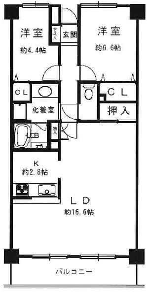 Floor plan. 2LDK, Price 18,800,000 yen, Occupied area 67.54 sq m , Combined balcony area 8.12 sq m 2LDK LDK 19.4 Pledge and spacious you will see the sea from the living room!