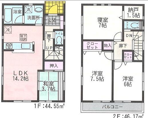 Floor plan. (4 Building), Price 24,800,000 yen, 4LDK+S, Land area 131.15 sq m , Building area 90.72 sq m