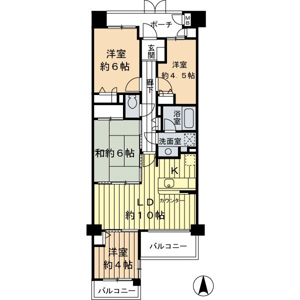 Floor plan. 4LDK, Price 22,800,000 yen, Occupied area 72.93 sq m , Balcony area 8.44 sq m