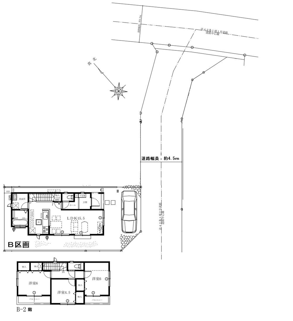 Compartment view + building plan example. Building plan example (B compartment) 3LDK, Land price 12,220,000 yen, Land area 102.01 sq m , Building price 8.58 million yen, Building area 81.14 sq m