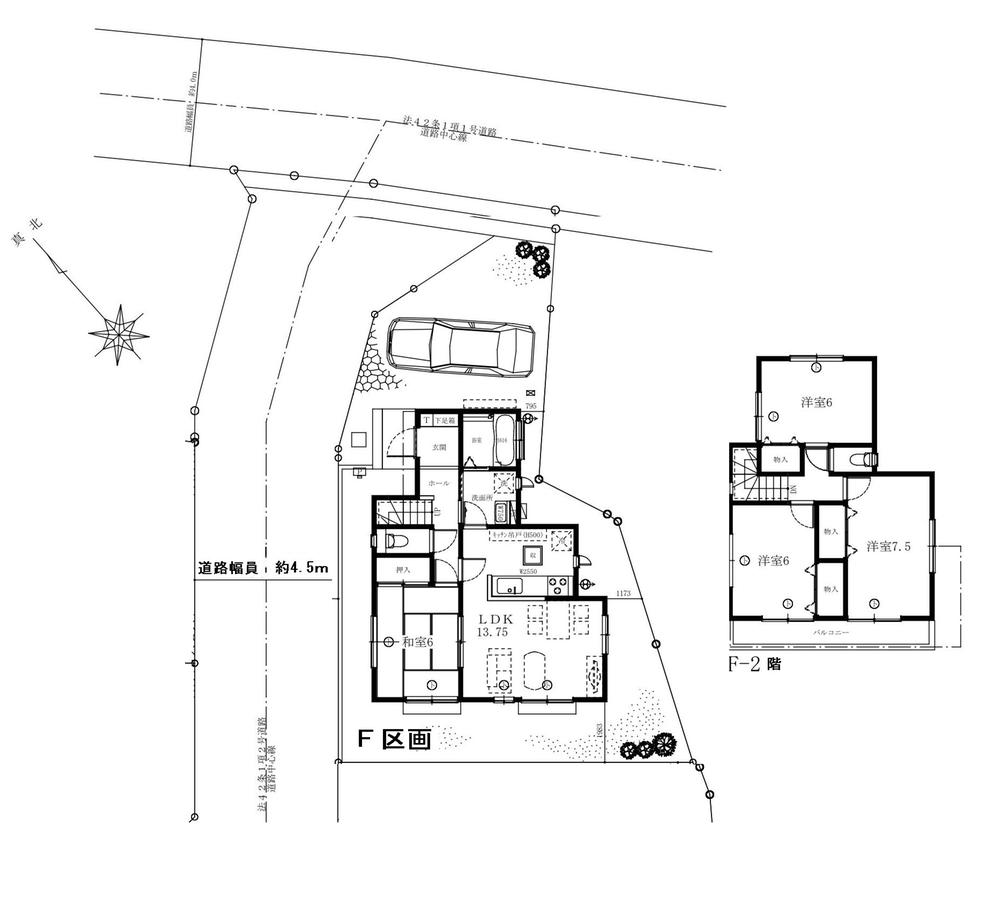 Compartment view + building plan example. Building plan example (F compartment) 4LDK, Land price 13,900,000 yen, Land area 132.16 sq m , Building price 9.9 million yen, Building area 93.57 sq m