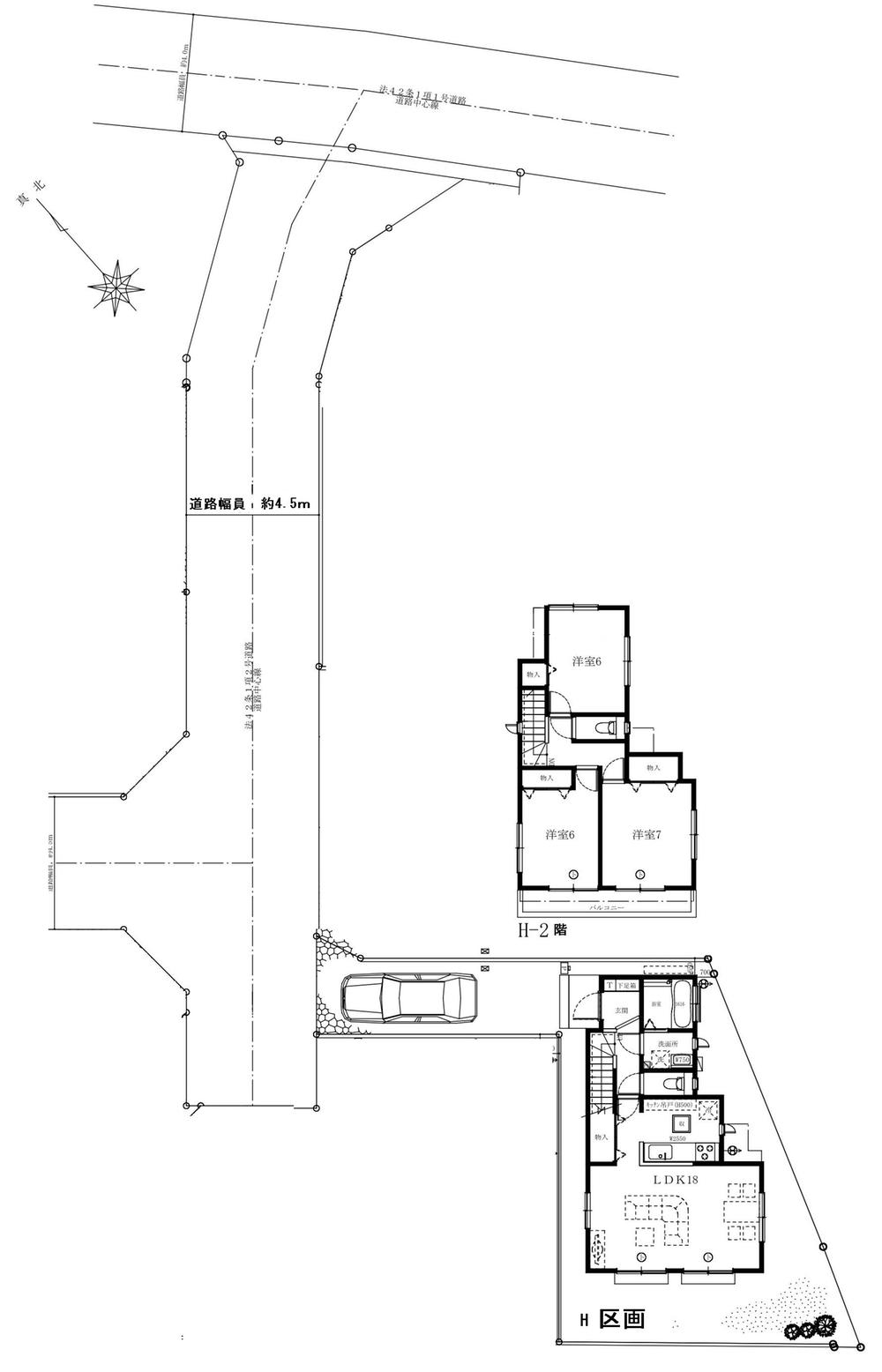 Compartment view + building plan example. Building plan example (H compartment) 3LDK, Land price 14,390,000 yen, Land area 120.83 sq m , Building price 9.41 million yen, Building area 89.01 sq m