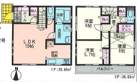 Floor plan. (3 Building), Price 21,800,000 yen, 2LDK+S, Land area 105.01 sq m , Building area 79.38 sq m